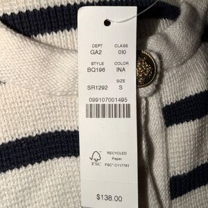 J. Crew Navy and White Striped Cardigan with Gold Button